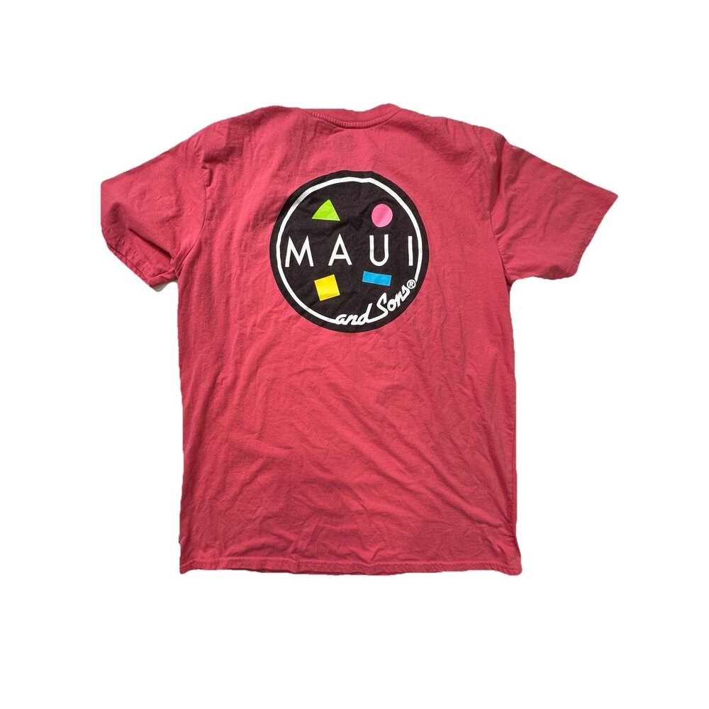 MAUI & SONS HAWAII Official Unisex Cookie Hua Logo Salmon T-Shirt Size Large